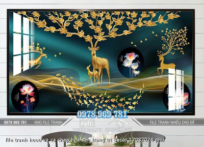 file tranh huou va ca chep hoa sen trang tri decor 17082024 phu