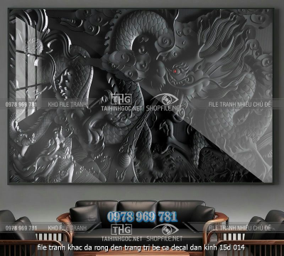 file tranh khac da rong den trang tri be ca decal dan kinh 15d 014