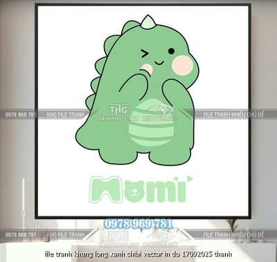 file tranh khung long xanh chibi vector in do 17092025 thanh