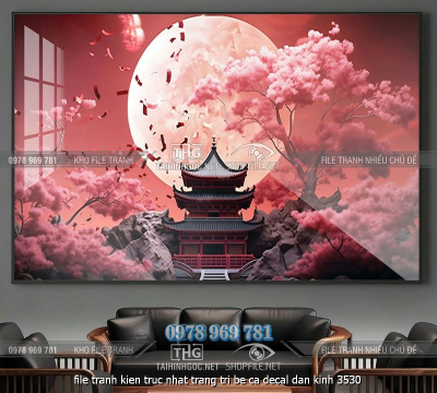 file tranh kien truc nhat trang tri be ca decal dan kinh 3530