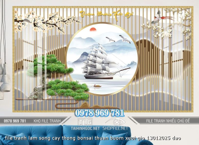 file tranh lam song cay thong bonsai thuan buom xuoi gio 13012025 dao