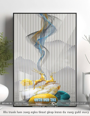 file tranh lam song nghe thuat ghep huou da vang gold wavy