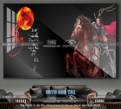 file tranh lu bo thu phap trang tri be ca decal dan kinh3528