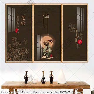 file tranh manh bo 3 tam chu tieu va hoa sen thu phap 03012023 phu