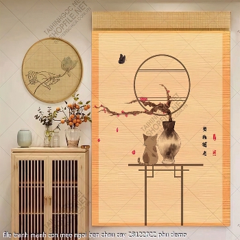 file tranh manh con meo ngoi ben chau cay 28122022 phu