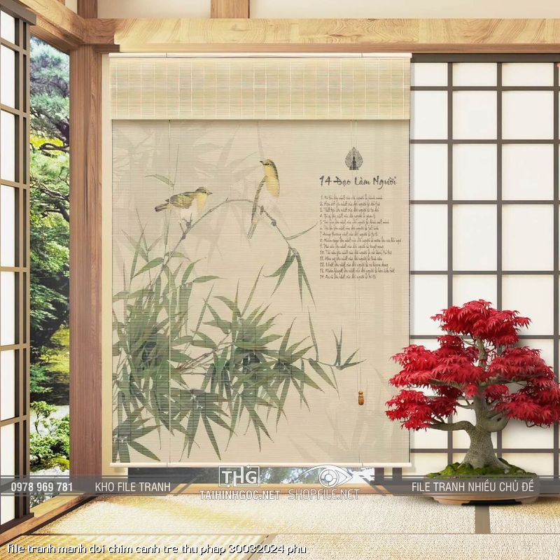 file tranh manh doi chim canh tre thu phap 30032024 phu