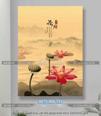 file tranh manh hoa sen thu phap mau nuoc 10062025 phu