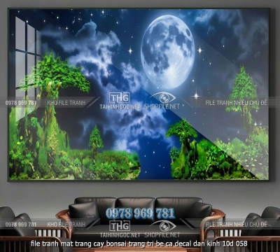 file tranh mat trang cay bonsai trang tri be ca decal dan kinh 10d 058