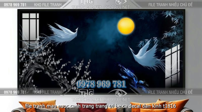 file tranh mau nuoc canh trang trang tri be ca decal dan kinh t1816