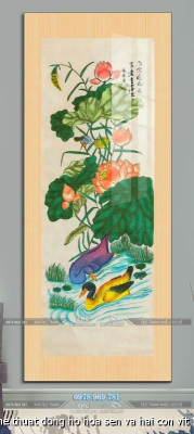 file tranh nghe thuat dong ho hoa sen va hai con vit 14102025 vy