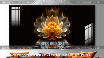 file tranh nghe thuat hoa sen 3d trang tri be ca decal dan kinh t945