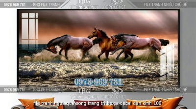 file tranh ngua qua song trang tri be ca decal dan kinh 100