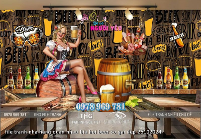 file tranh nha hang quan nhau bia hoi beer co gai dep 25102024