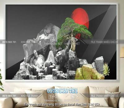 file tranh nui da trang tri be ca decal dan kinh 11d 059