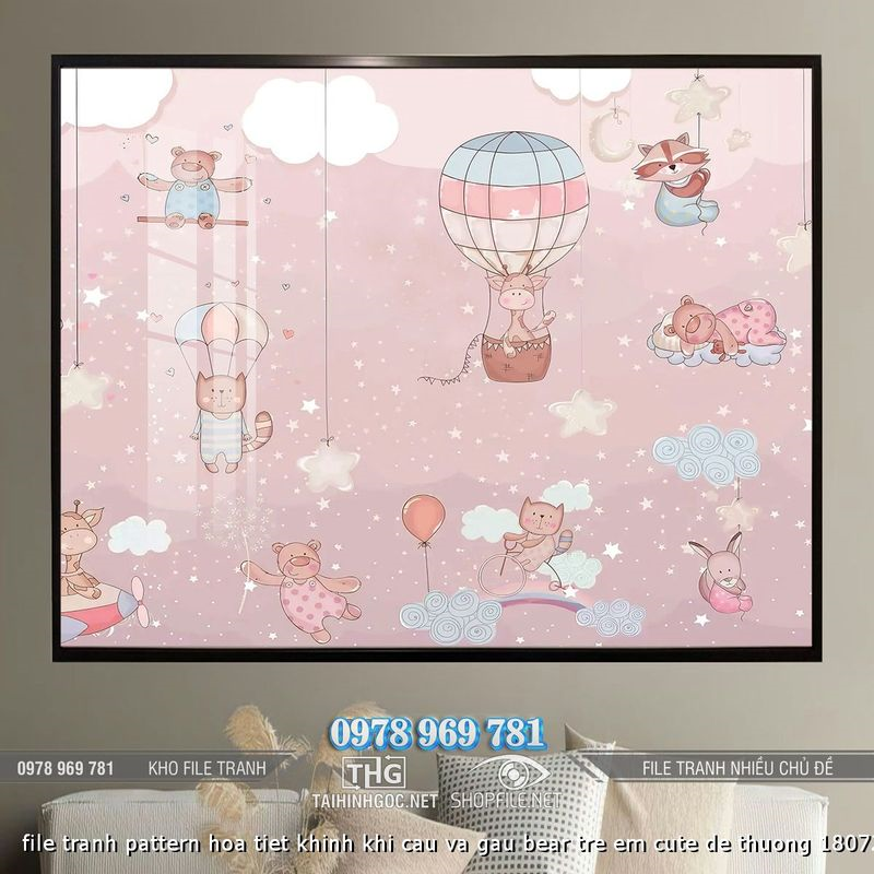 file tranh pattern hoa tiet khinh khi cau va gau bear tre em cute de thuong 18072024