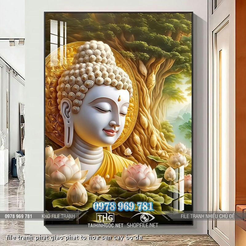 file tranh phat giao phat to hoa sen cay bo de