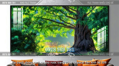 file tranh phong canh cay ho nuoc trang tri be ca decal dan kinh 6d 009
