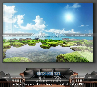 file tranh phong canh chan troi trang tri be ca decal dan kinh 1108