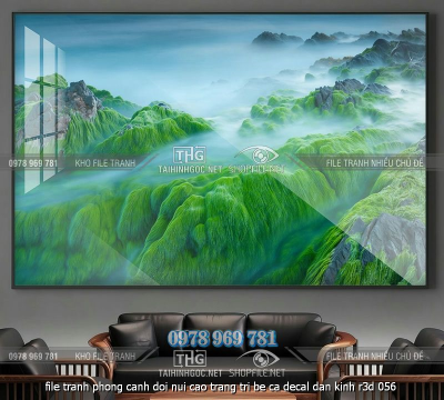 file tranh phong canh doi nui cao trang tri be ca decal dan kinh r3d 056