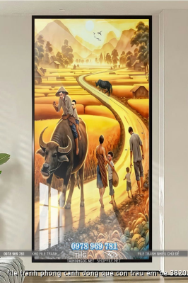 file tranh phong canh dong que con trau em be 382024 ho