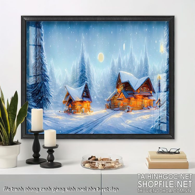file tranh phong canh giang sinh noel nha tuyet dep