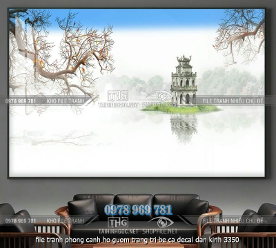 file tranh phong canh ho guom trang tri be ca decal dan kinh 3350