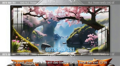 file tranh phong canh hoa anh dao trang tri be ca decal dan kinh t1716