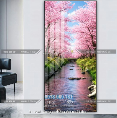 file tranh phong canh hoa dao tet 3d dep