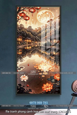 file tranh phong canh hoa sen mat trang 13032025