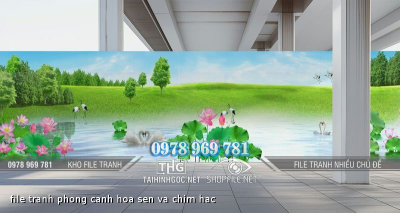 file tranh phong canh hoa sen va chim hac