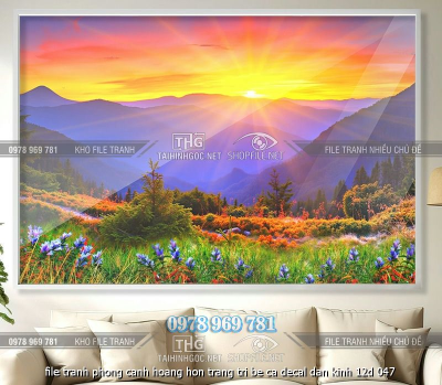 file tranh phong canh hoang hon trang tri be ca decal dan kinh 12d 047