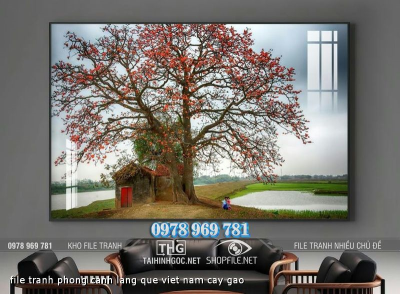 file tranh phong canh lang que viet nam cay gao