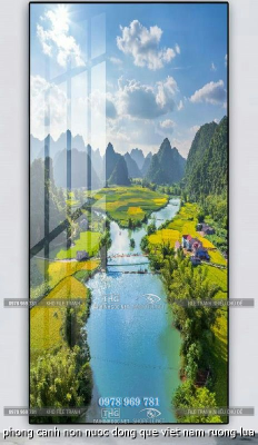 file tranh phong canh non nuoc dong que viet nam ruong lua 120x220