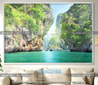 file tranh phong canh nui cay trang tri be ca decal dan kinh 11d 046