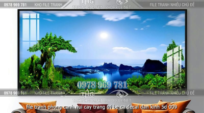 file tranh phong canh nui cay trang tri be ca decal dan kinh 5d 009