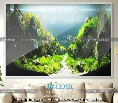 file tranh phong canh nui da trang tri be ca decal dan kinh 12d 083