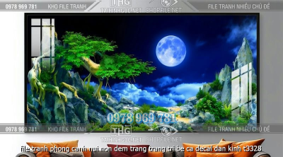 file tranh phong canh nui non dem trang trang tri be ca decal dan kinh t3328