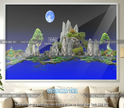 file tranh phong canh nui non trang tri be ca decal dan kinh 12d 007