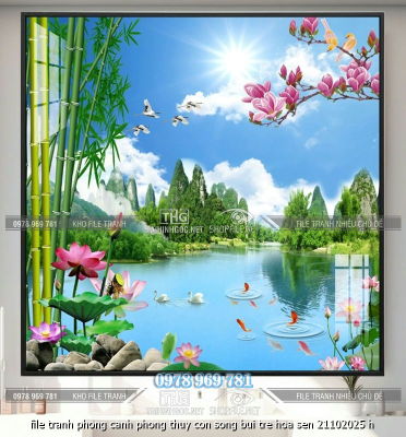 file tranh phong canh phong thuy con song bui tre hoa sen 21102025 h