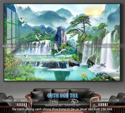 file tranh phong canh phong thuy trang tri be ca decal dan kinh 10d 046