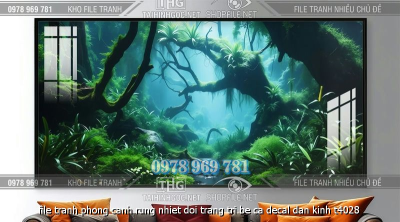 file tranh phong canh rung nhiet doi trang tri be ca decal dan kinh t4028