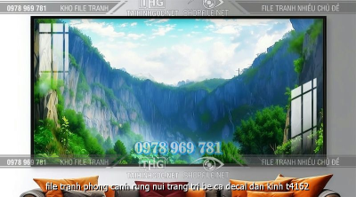 file tranh phong canh rung nui trang tri be ca decal dan kinh t4162