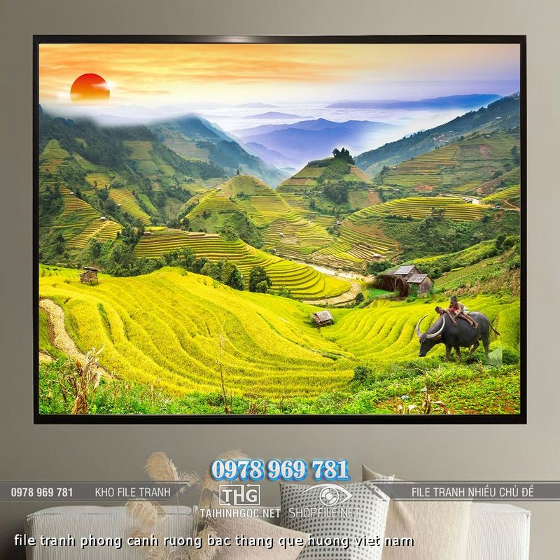 file tranh phong canh ruong bac thang que huong viet nam