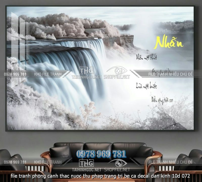 file tranh phong canh thac nuoc thu phap trang tri be ca decal dan kinh 10d 072
