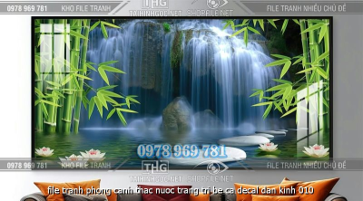 file tranh phong canh thac nuoc trang tri be ca decal dan kinh 010