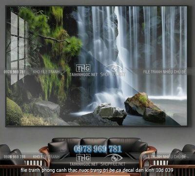 file tranh phong canh thac nuoc trang tri be ca decal dan kinh 10d 039
