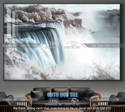 file tranh phong canh thac nuoc trang tri be ca decal dan kinh 10d 075