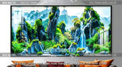 file tranh phong canh thac nuoc trang tri be ca decal dan kinh t1488