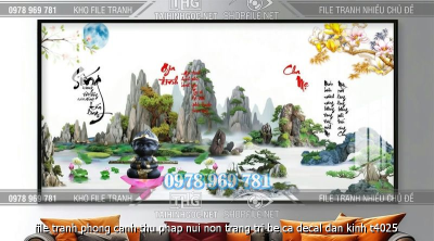 file tranh phong canh thu phap nui non trang tri be ca decal dan kinh t4025