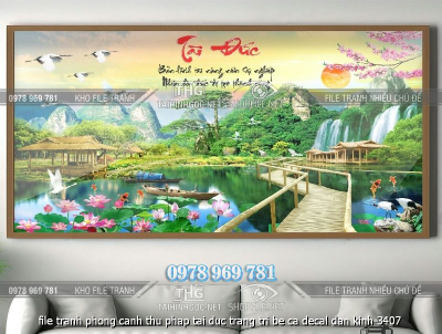 file tranh phong canh thu phap tai duc trang tri be ca decal dan kinh 3407
